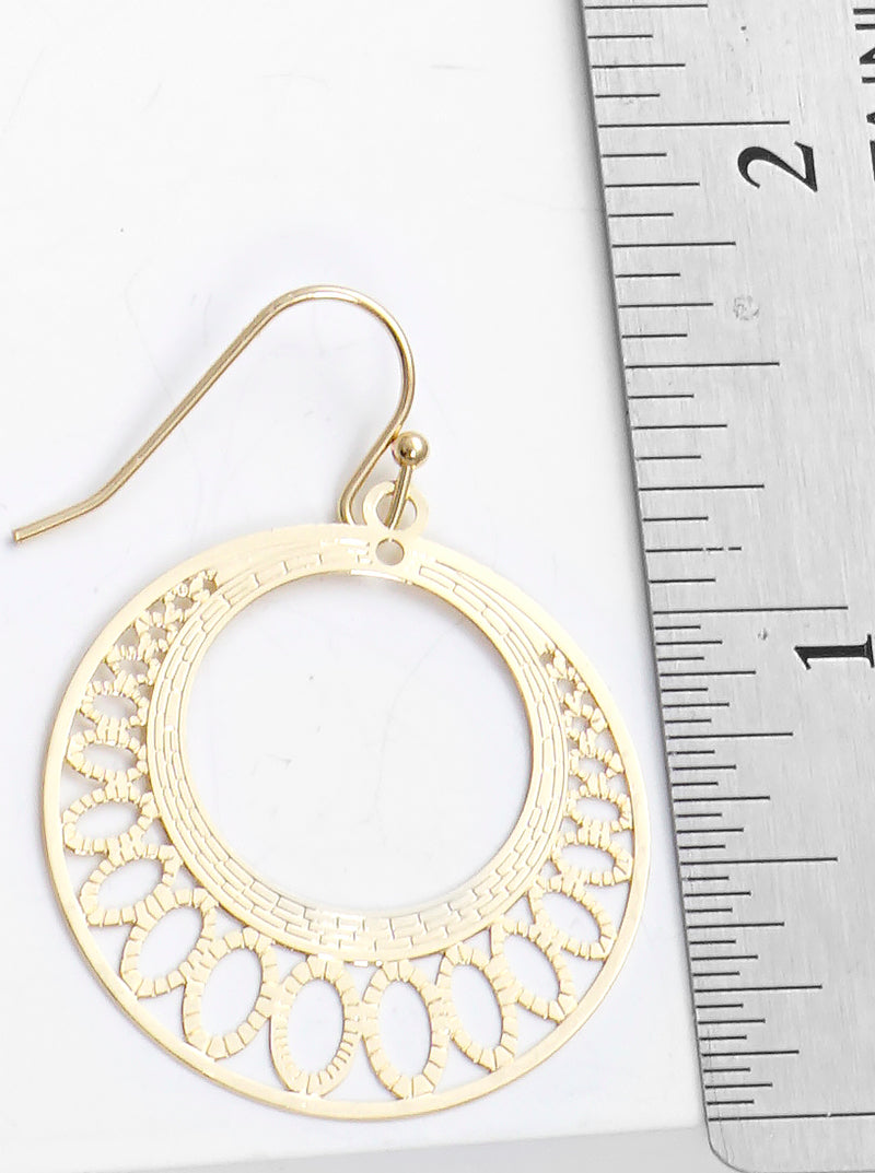 Metal Round Filigree Delicate Fishhook Dangle Drop Earrings