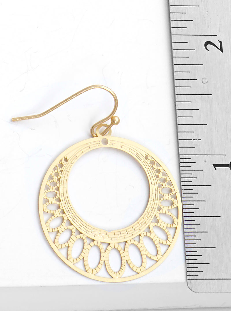 Metal Round Filigree Delicate Fishhook Dangle Drop Earrings
