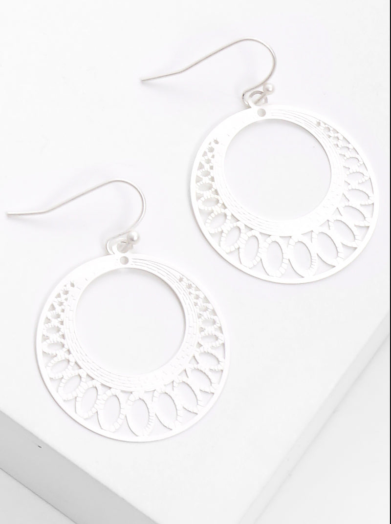 Metal Round Filigree Delicate Fishhook Dangle Drop Earrings