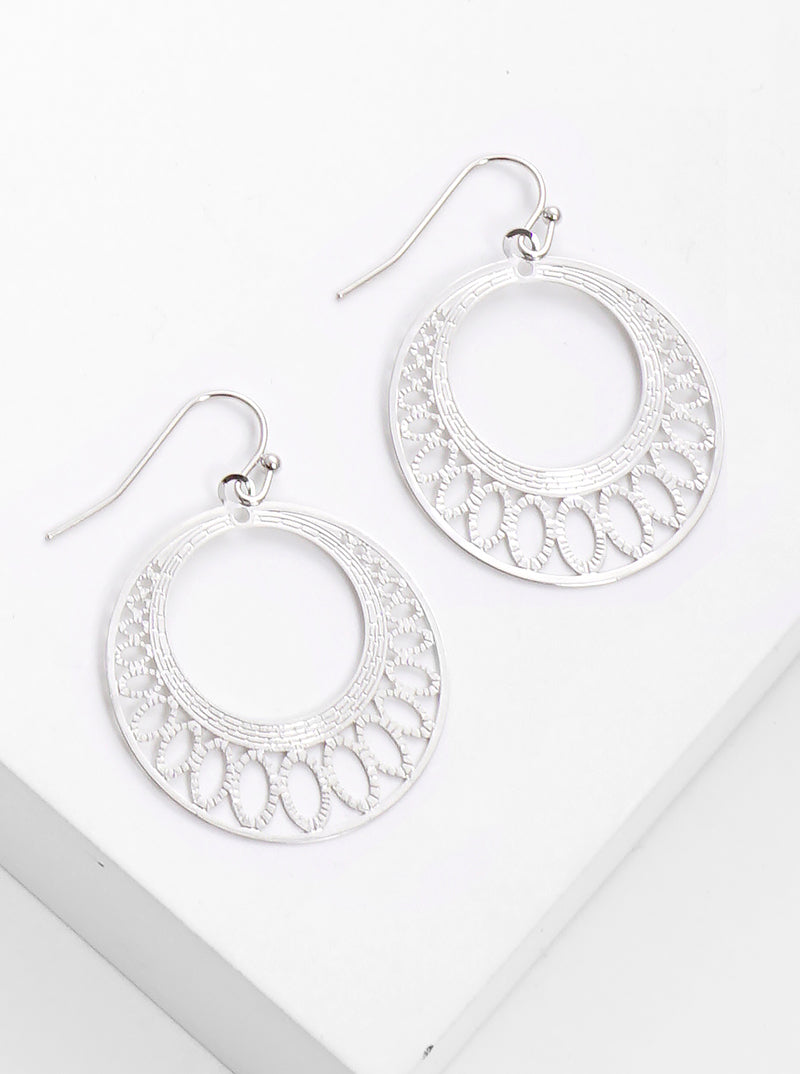Metal Round Filigree Delicate Fishhook Dangle Drop Earrings
