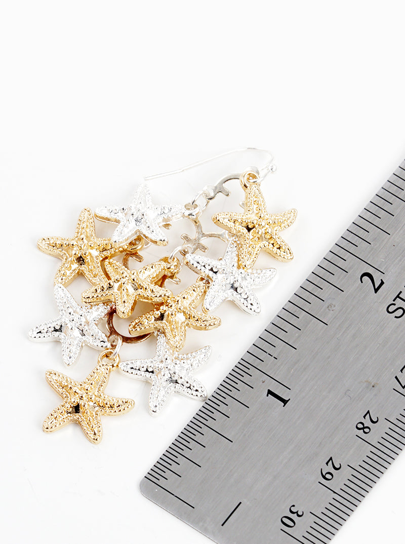 Metal Starfish Cluster Dangle Drop Earrings