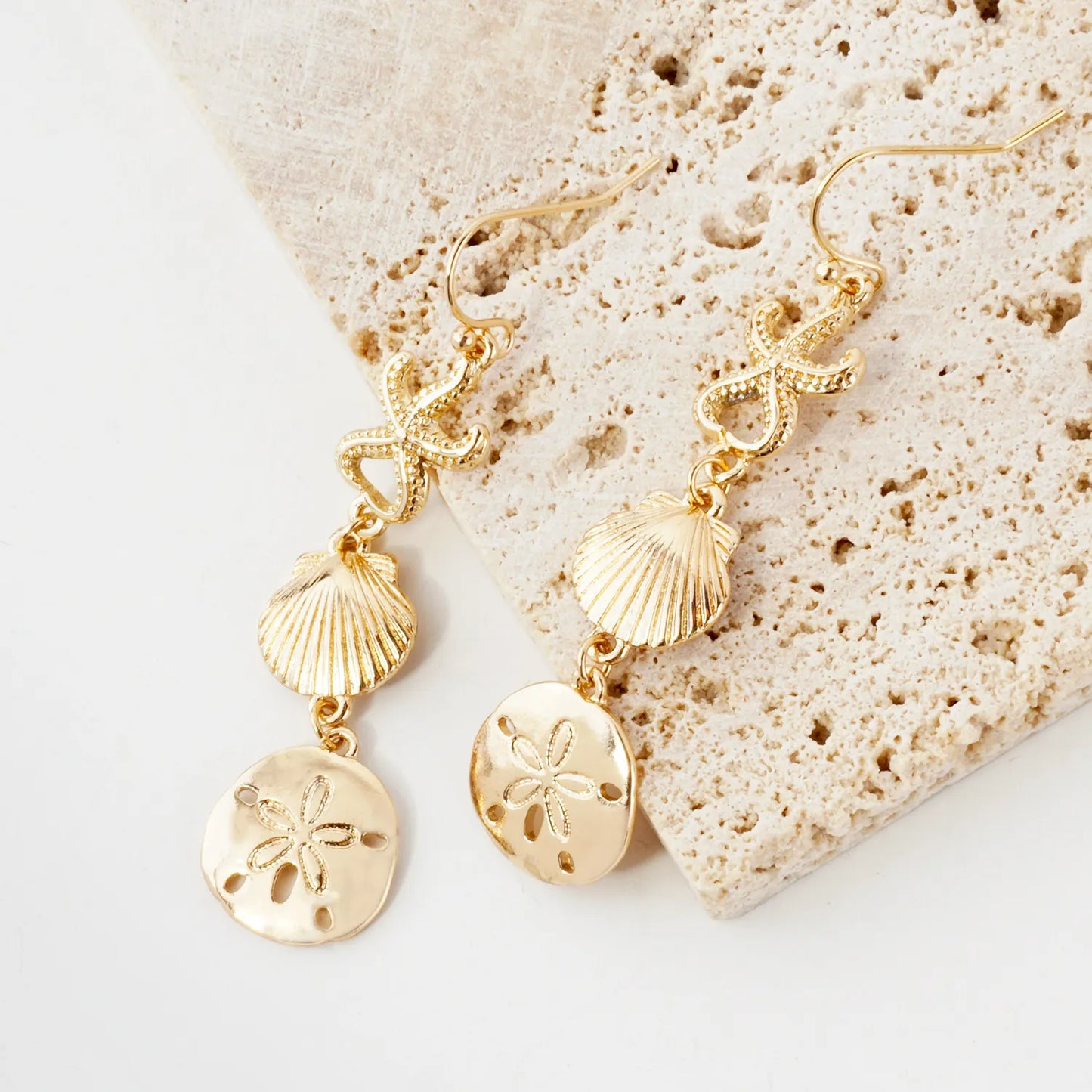 Metal Starfish Seashell Sand-Dollar Drop Sea-Life Dangle Earrings