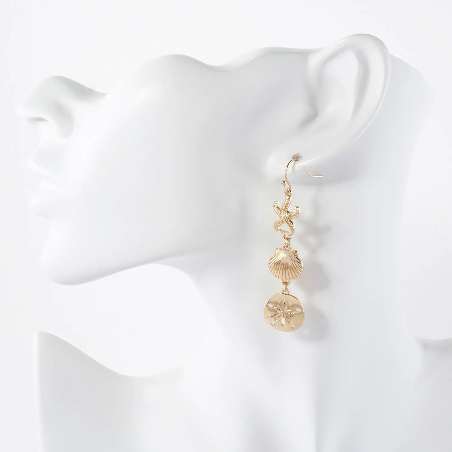 Metal Starfish Seashell Sand-Dollar Drop Sea-Life Dangle Earrings