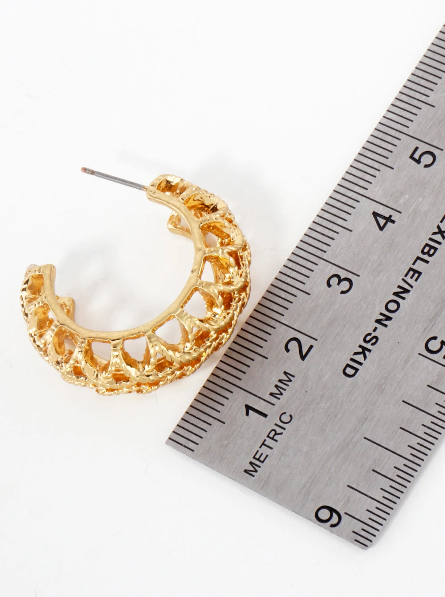 Metal Textured 30mm Filigree Open Hoop Earrings With-Titanium-Post