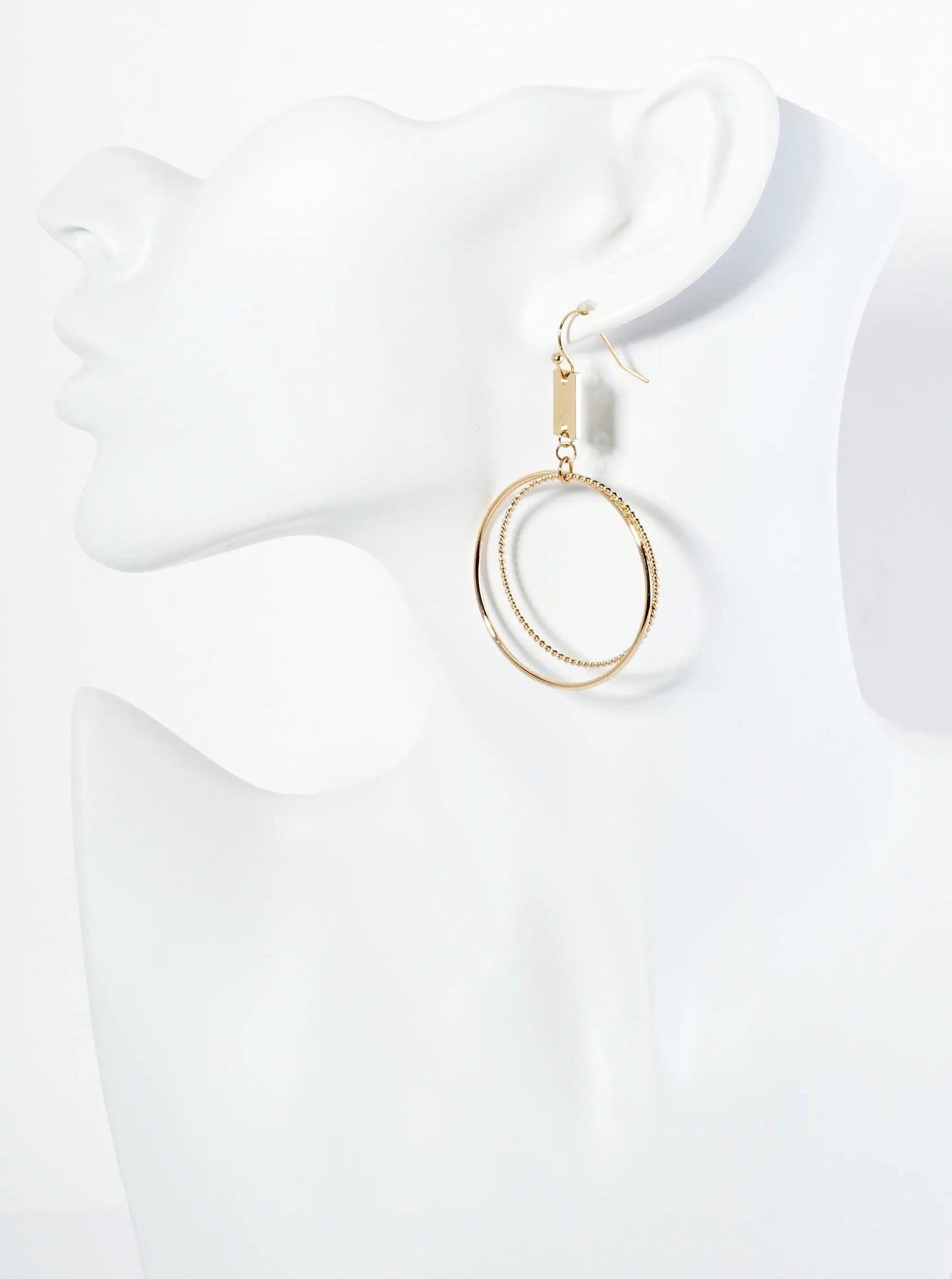 Metal Textured Dual Circle Drop Earrings