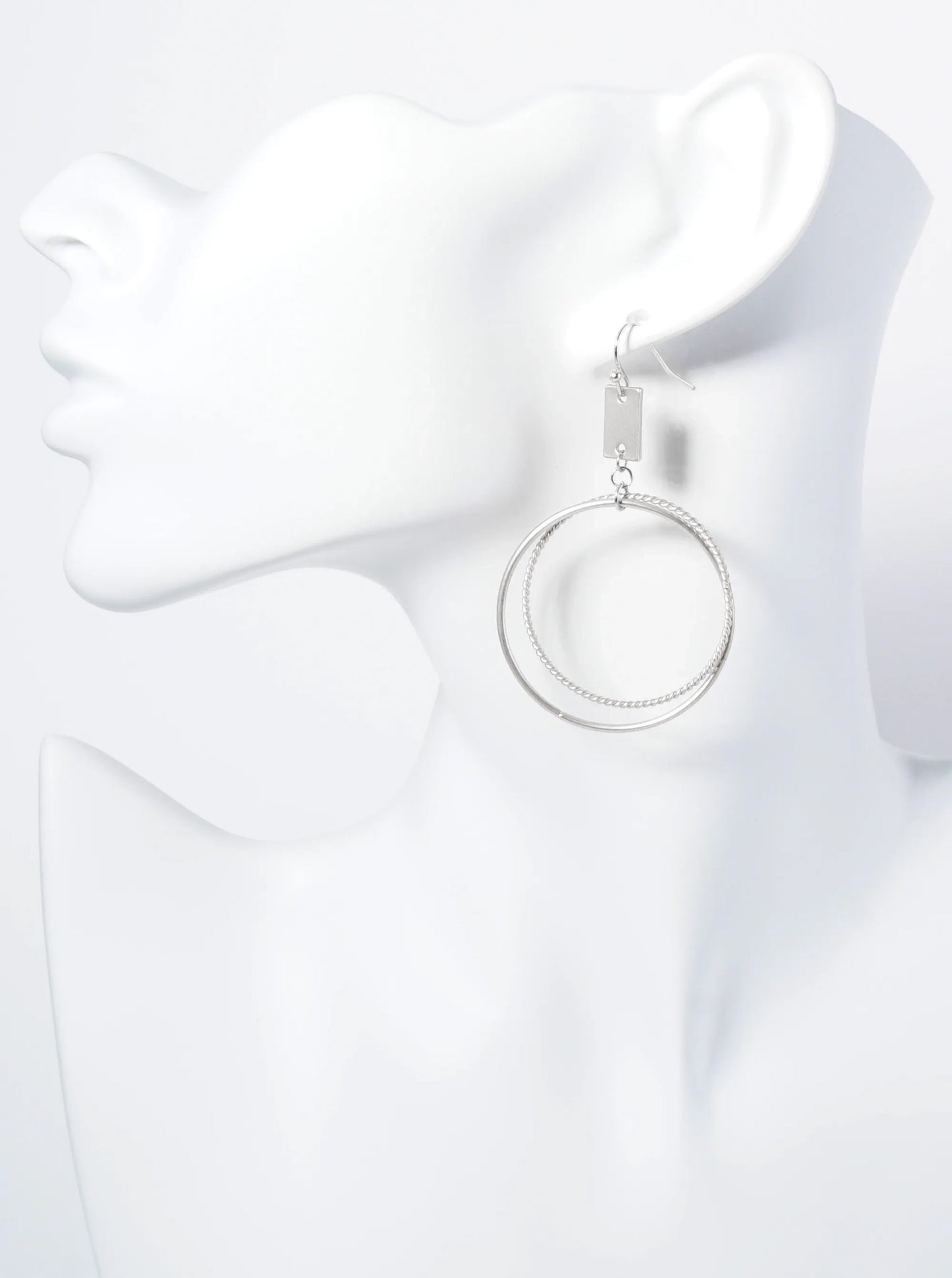 Metal Textured Dual Circle Drop Earrings