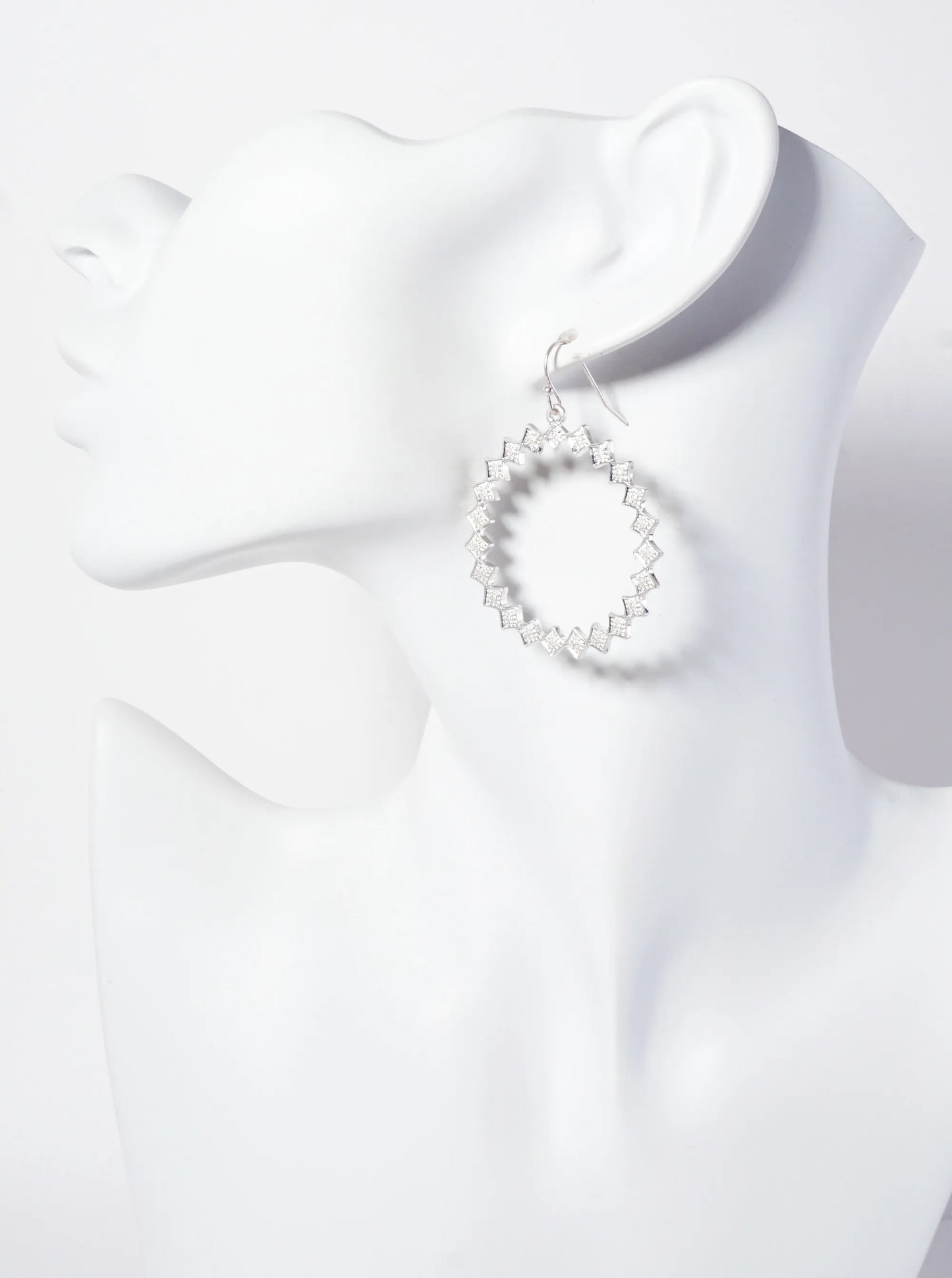 Metal Textured Linked Square Circular Dangle Earrings