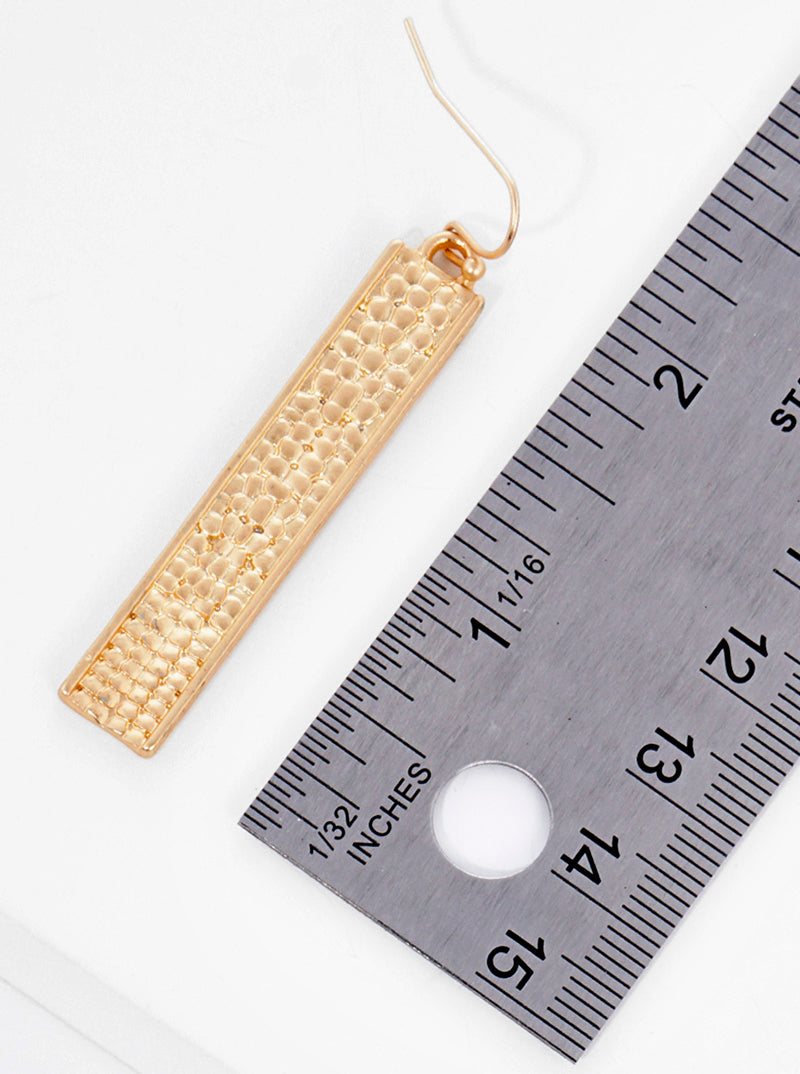 Metal Textured Rectangle Bar Shape Dangle Drop Earrings