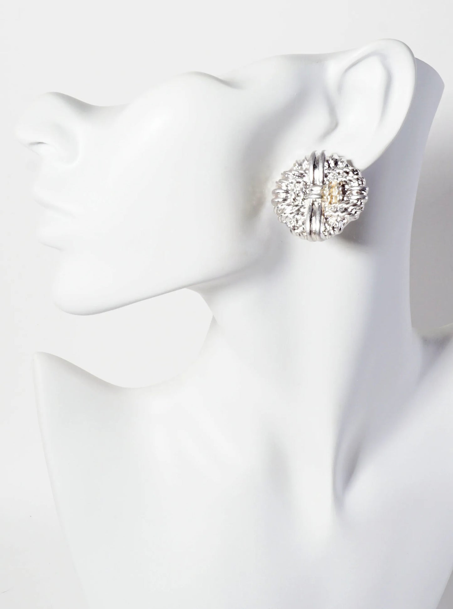 Metal Textured Round Statement Earrings With-Titanium-Post