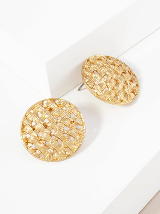 Metal Woven-Texture 1-inch Round Stud Earrings With-Titanium-Post