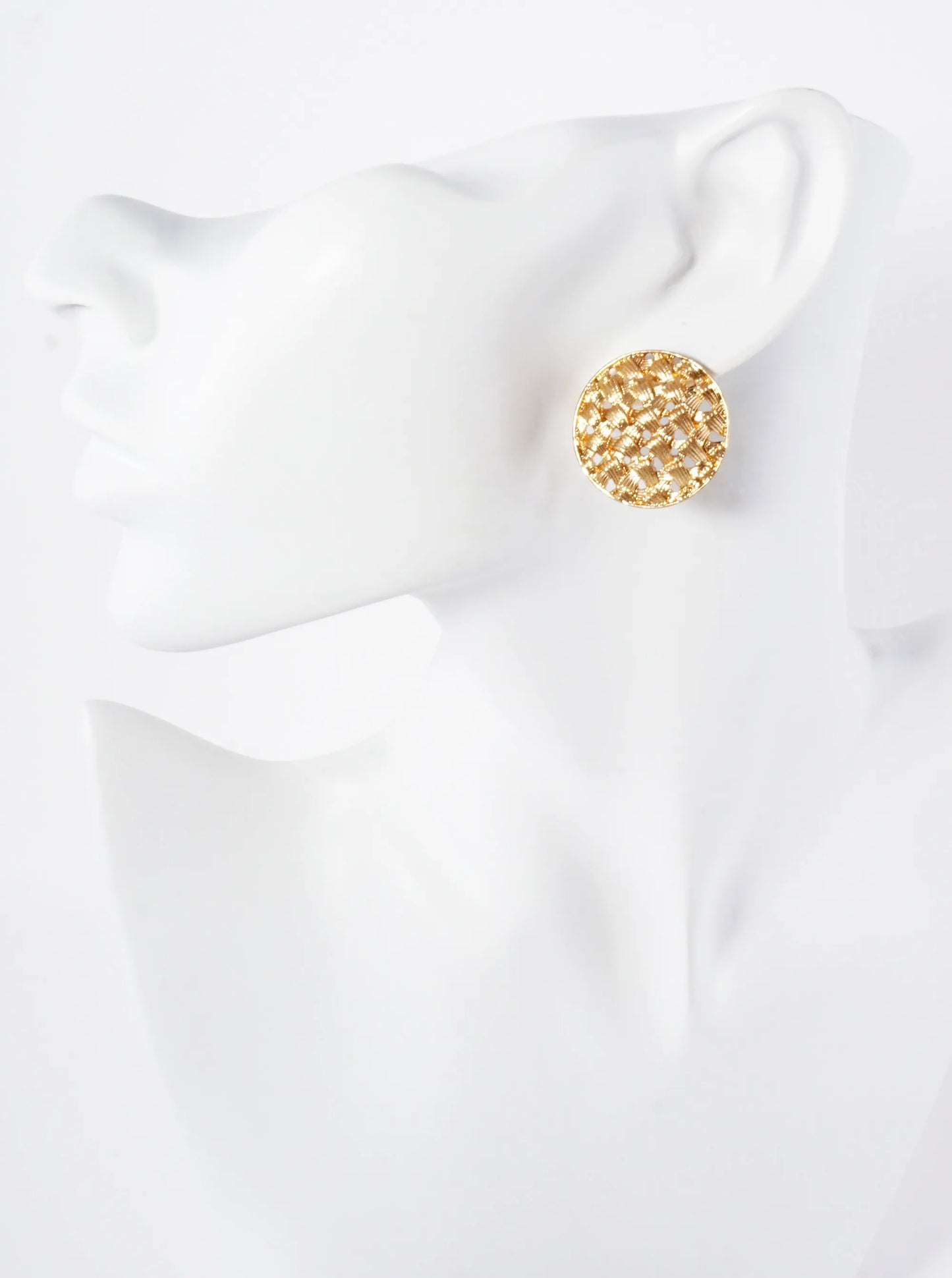 Metal Woven-Texture 1-inch Round Stud Earrings With-Titanium-Post