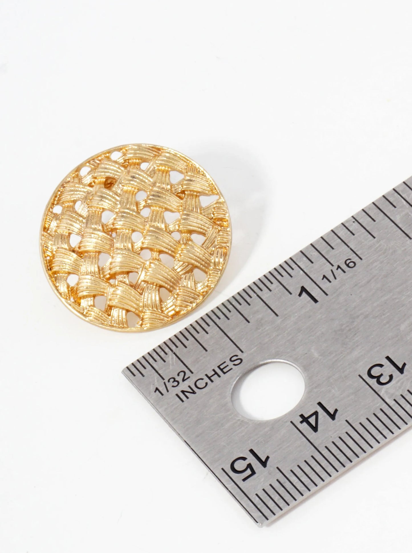 Metal Woven-Texture 1-inch Round Stud Earrings With-Titanium-Post