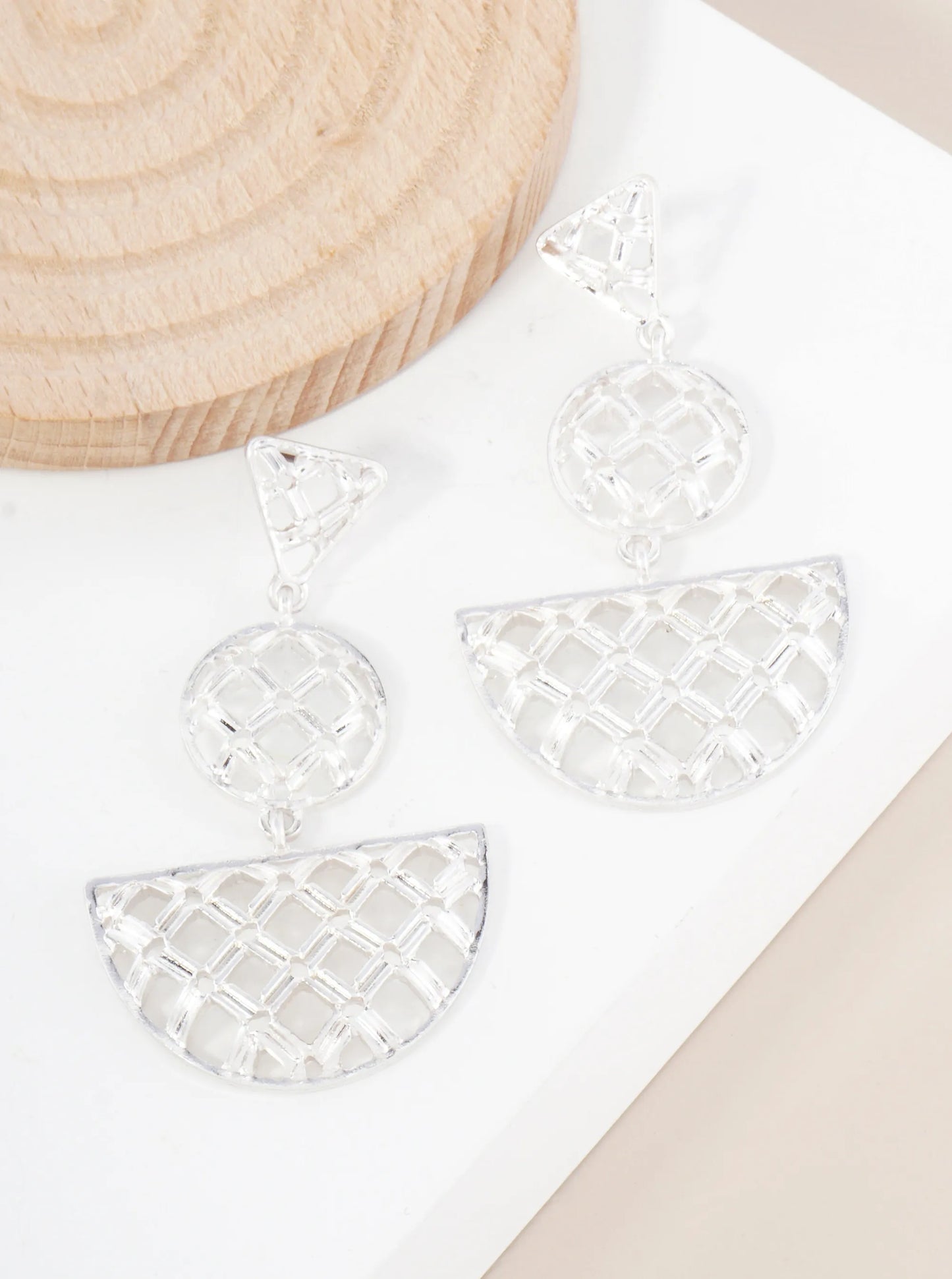 Metal Woven-Texture Geometric Dangle Drop Earrings With-Titanium-Post