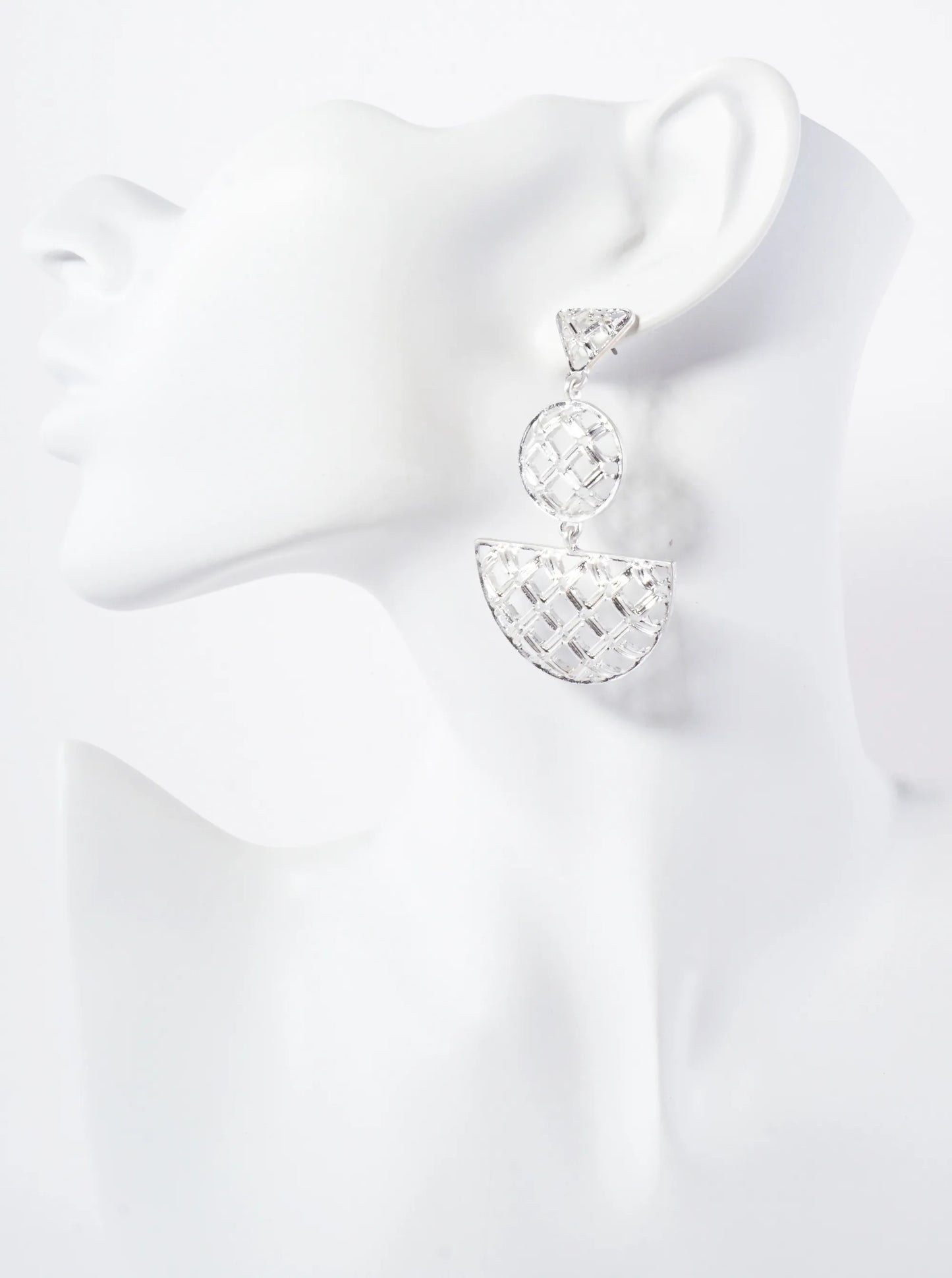 Metal Woven-Texture Geometric Dangle Drop Earrings With-Titanium-Post