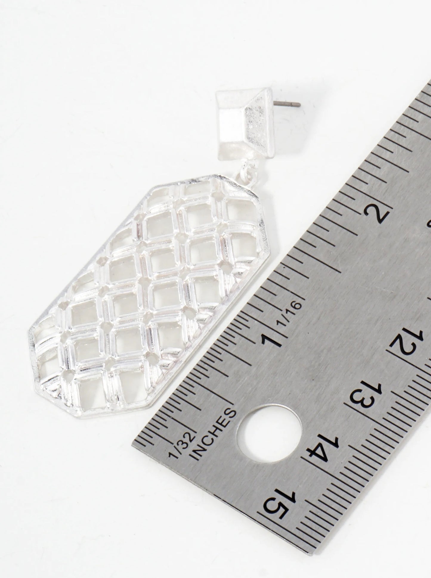 Metal Woven-Texture Geometric Long Octagon Drop Dangle Earrings With-Titanium-Post