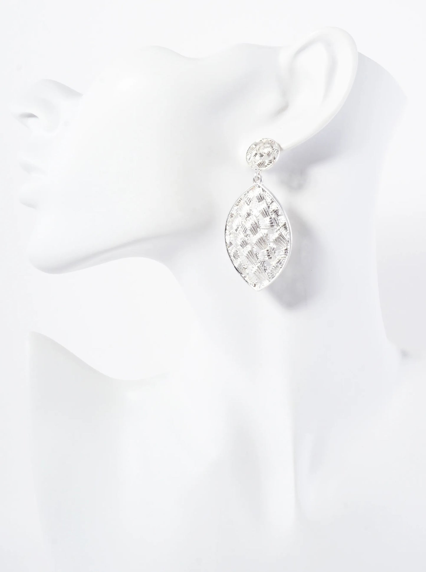 Metal Woven-Texture Marquise Drop Dangle Earrings With-Titanium-Post