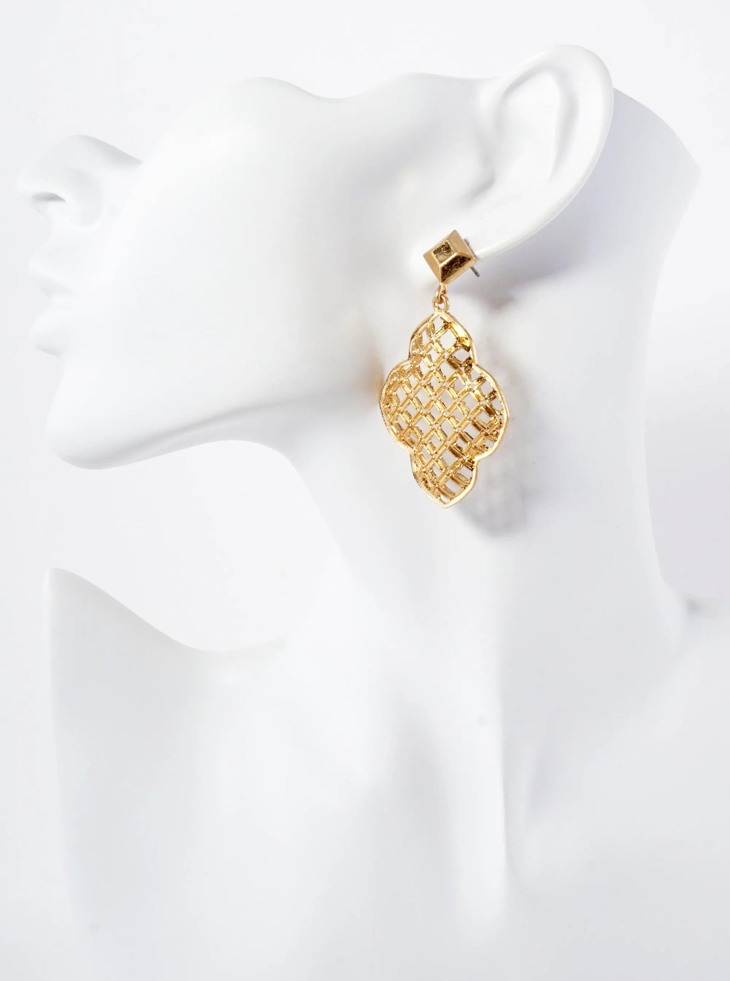 Metal Woven-Texture Quatrefoil Drop Dangle Earrings With-Titanium-Post