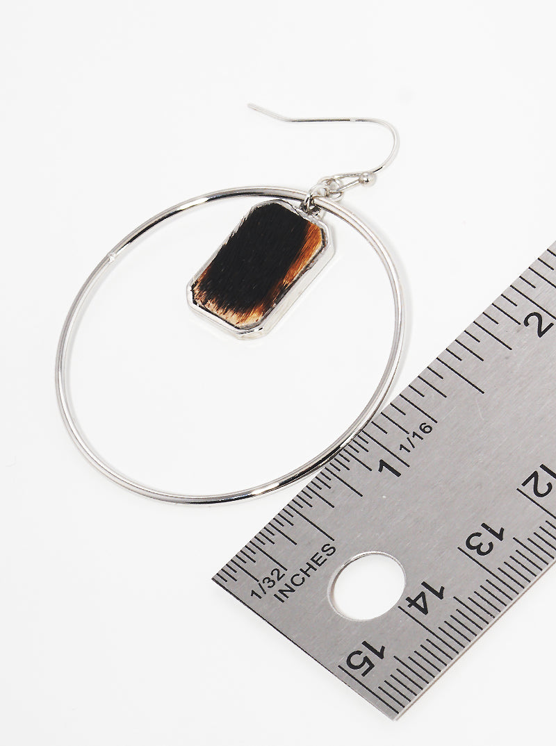 Metal Circle With Leopard Drop Dangle Earrings