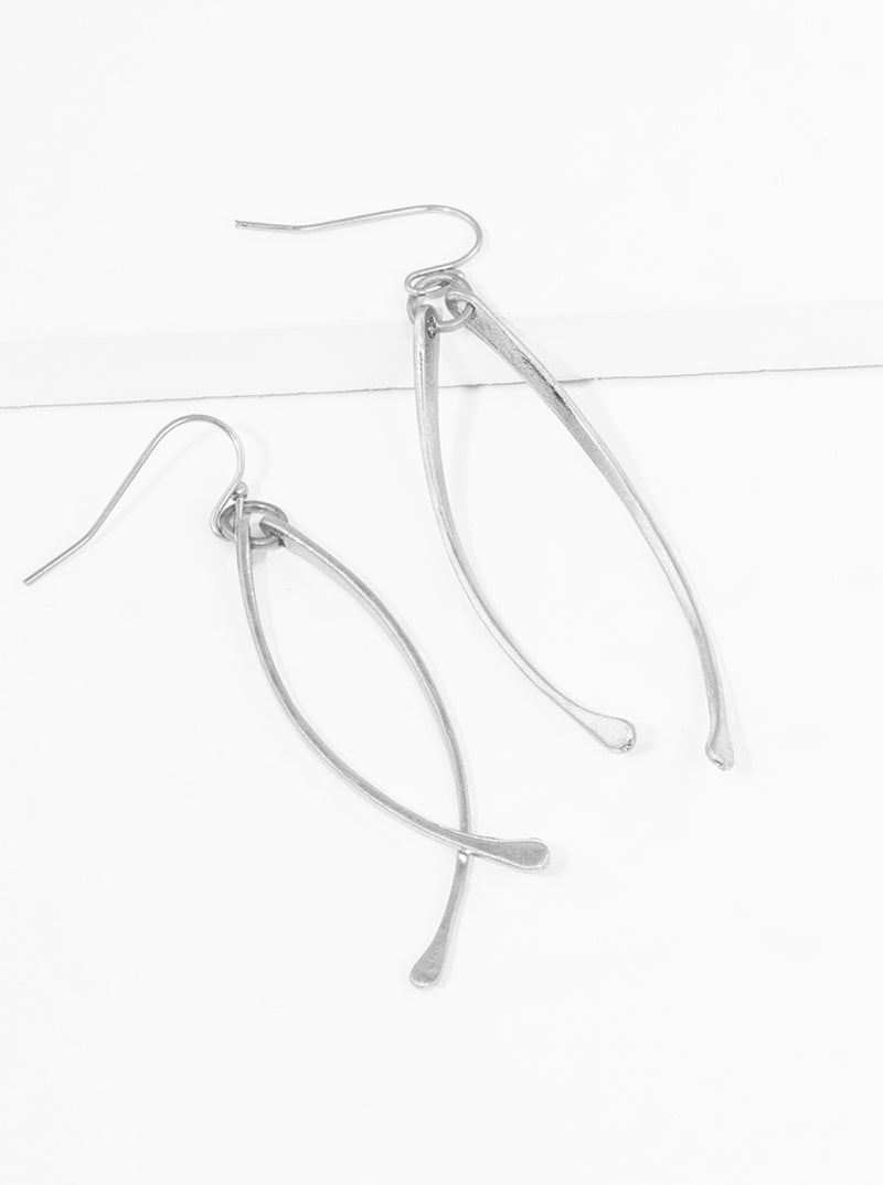 Metal Classy Double Curved Bar Dangle Drop Earrings
