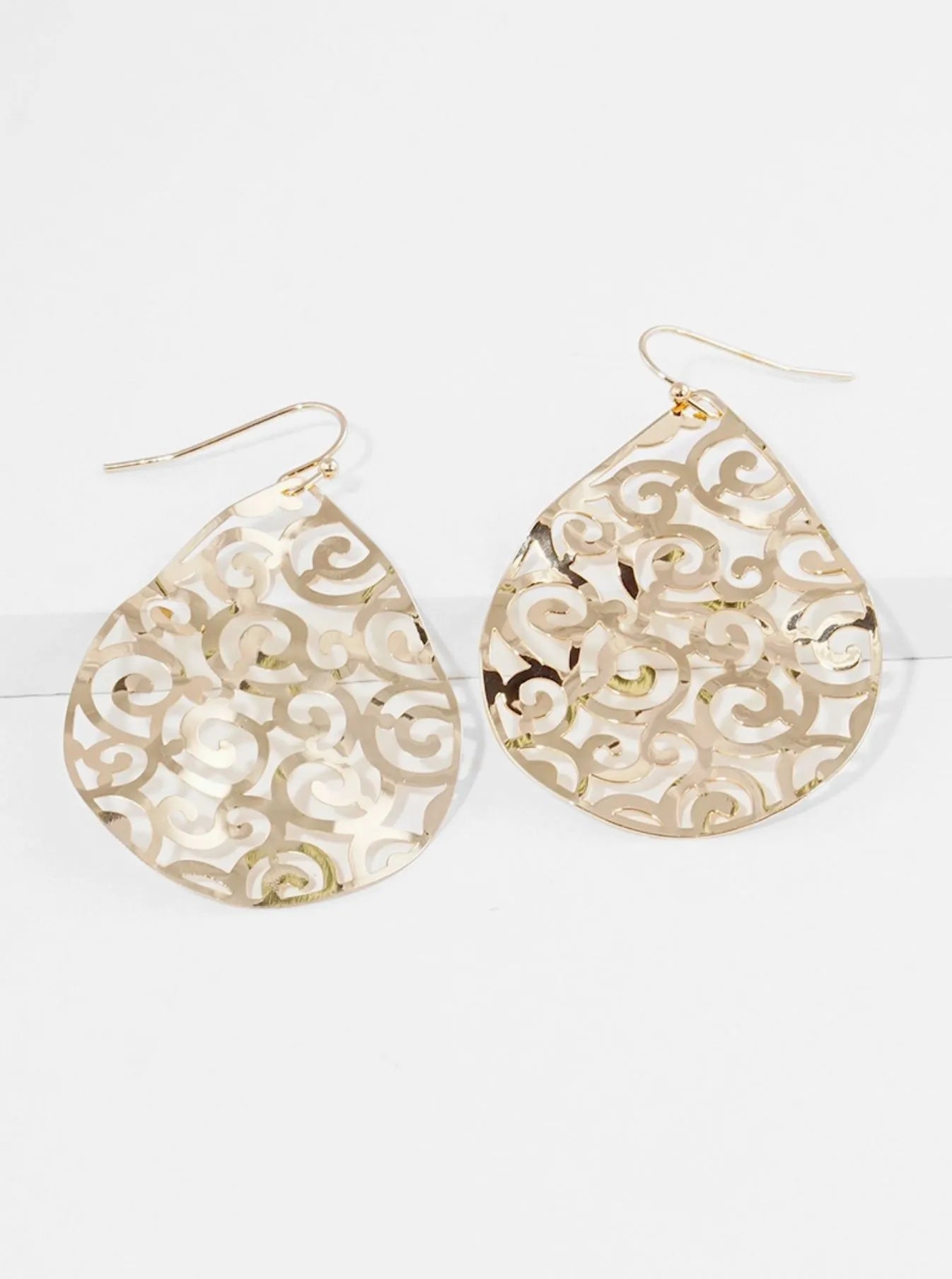 Metal Crushed Teardrop Filigree Fish Hook Dangle Drop Earrings
