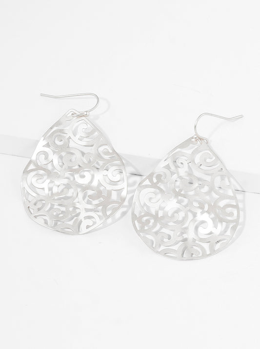 Metal Crushed Teardrop Filigree Fish Hook Dangle Drop Earrings