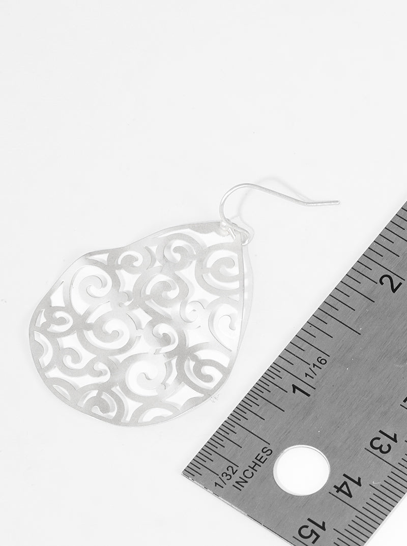 Metal Crushed Teardrop Filigree Fish Hook Dangle Drop Earrings
