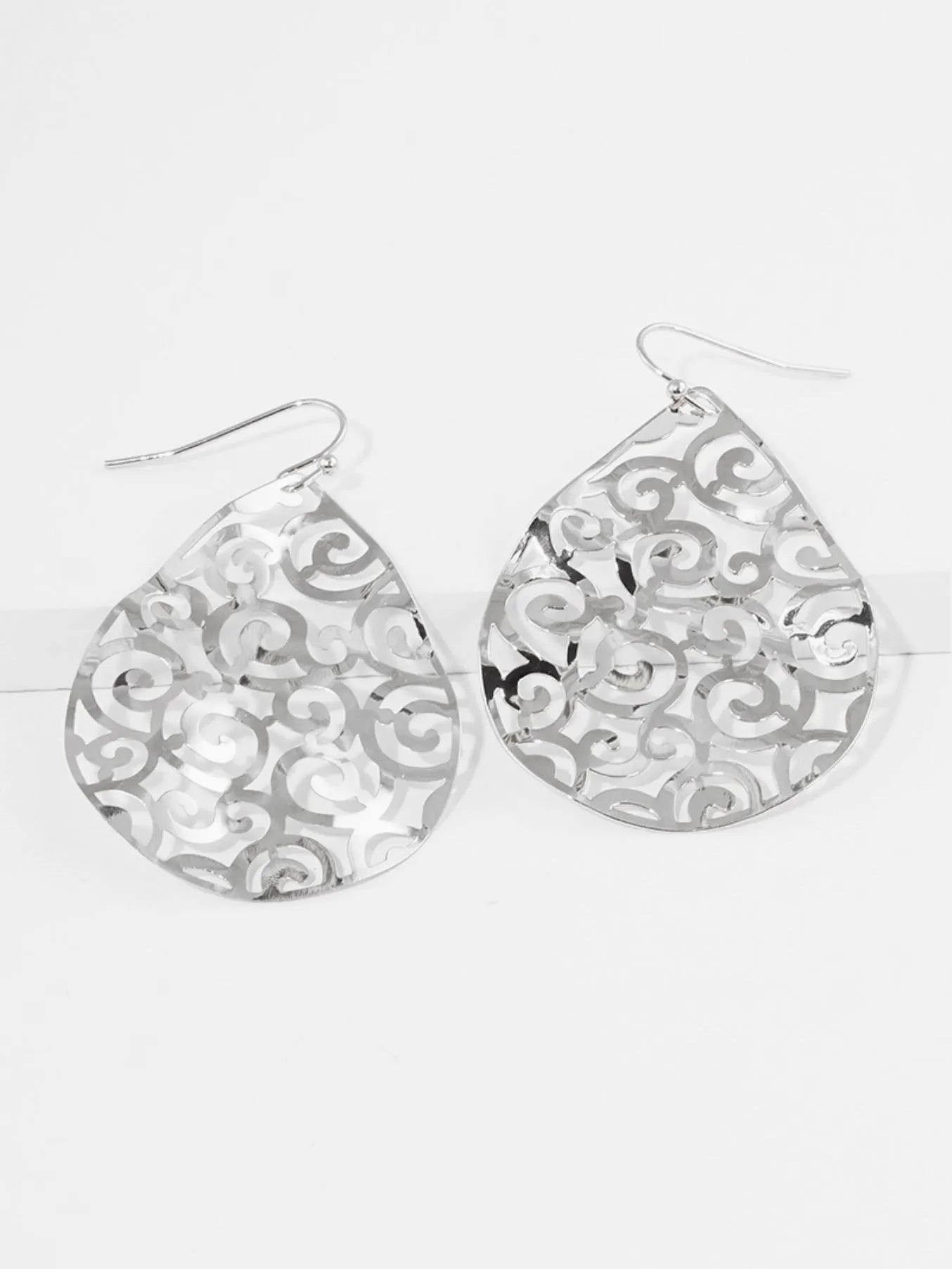 Metal Crushed Teardrop Filigree Fish Hook Dangle Drop Earrings