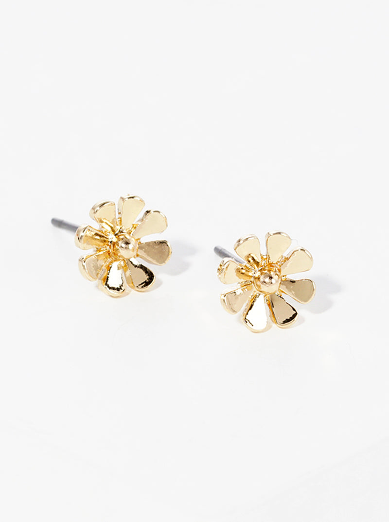 Metal Dainty Floral Flower Petal Post Stud Earrings