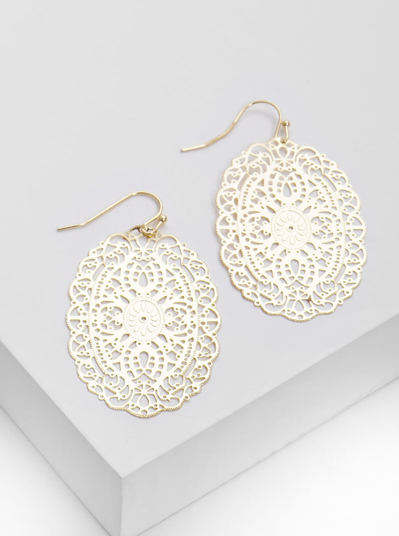 Metal Delicate Filigree Fishhook Dangle Drop Earrings