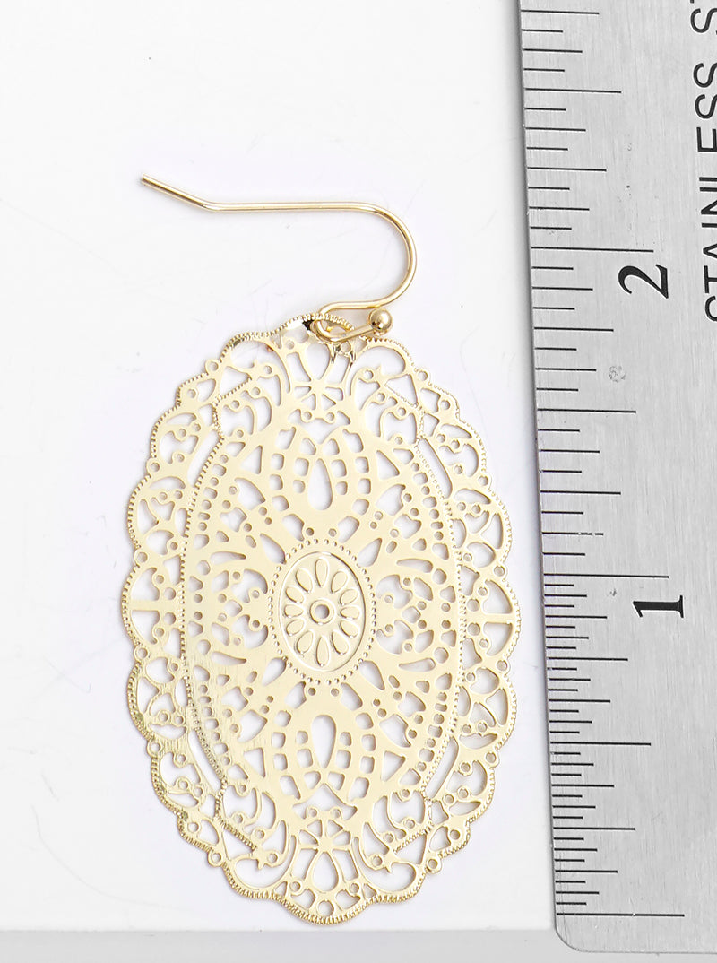 Metal Delicate Filigree Fishhook Dangle Drop Earrings