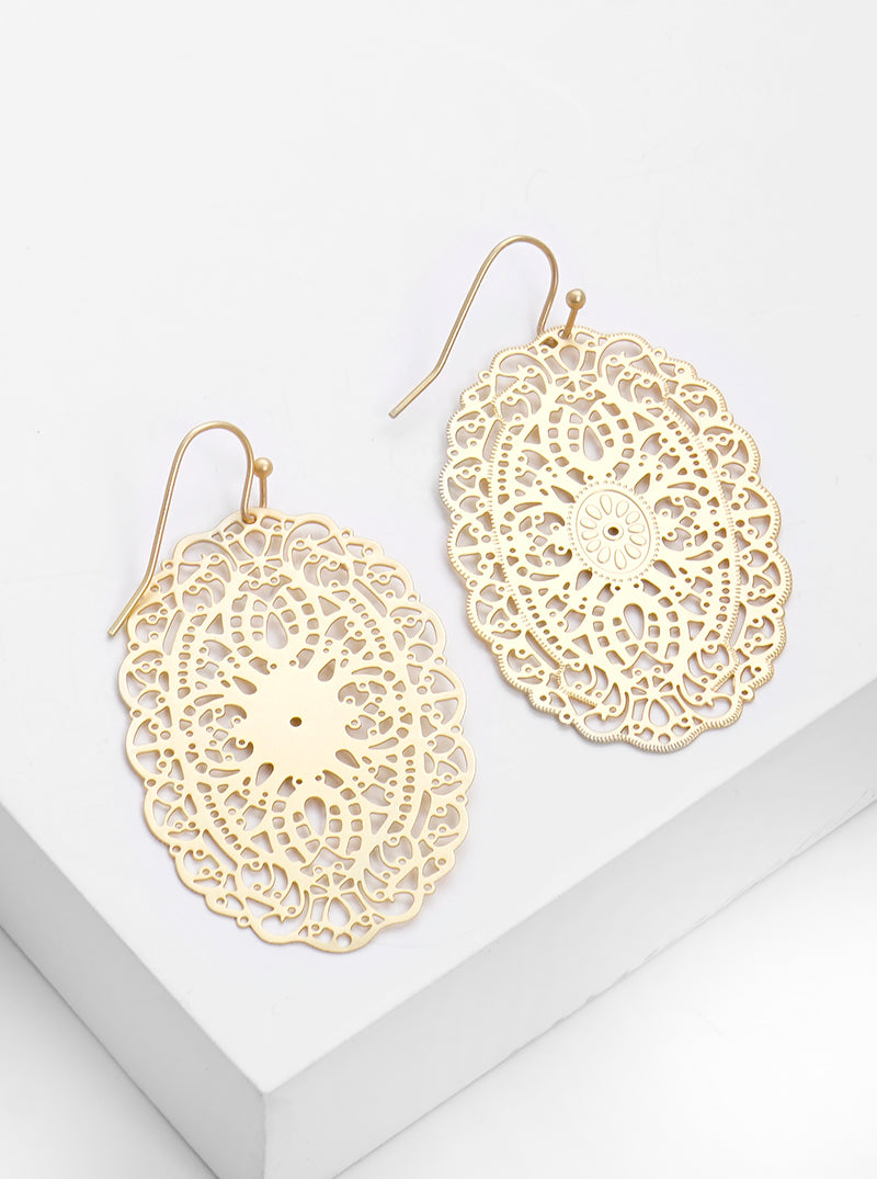 Metal Delicate Filigree Fishhook Dangle Drop Earrings