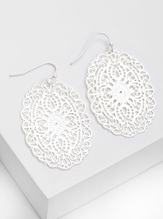 Metal Delicate Filigree Fishhook Dangle Drop Earrings
