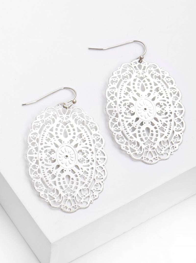 Metal Delicate Filigree Fishhook Dangle Drop Earrings