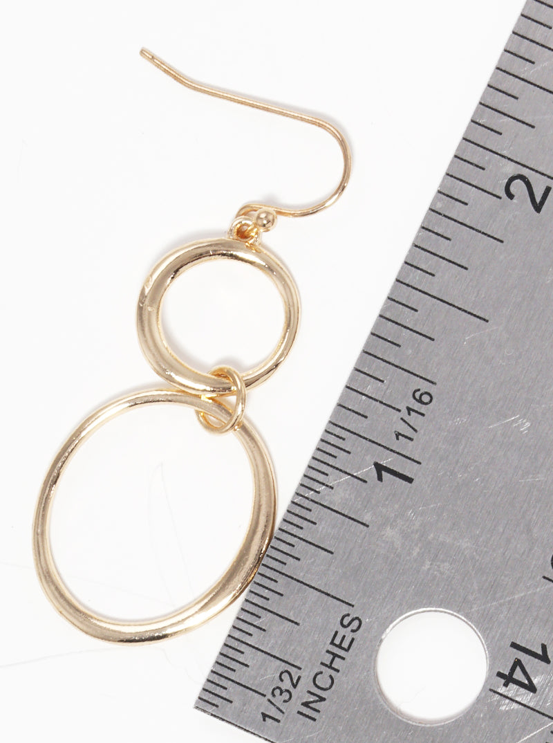 Metal Double Round Fishhook Dangle Drop Earrings