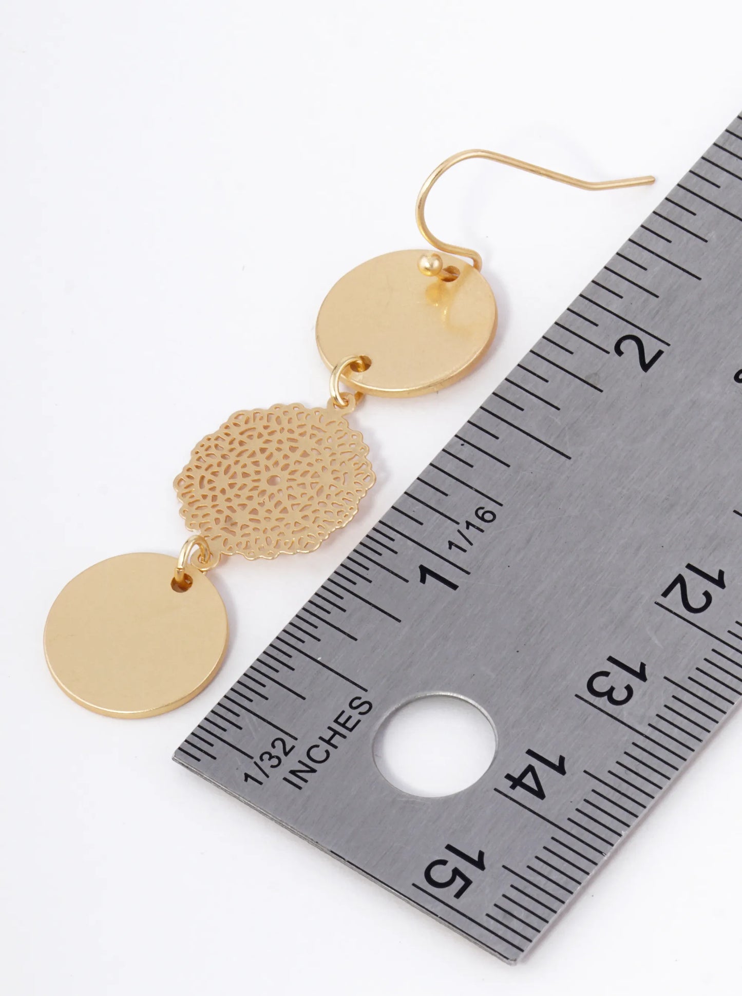 Metal Filigree And Disc Drop Lightweight Dangle Earrings