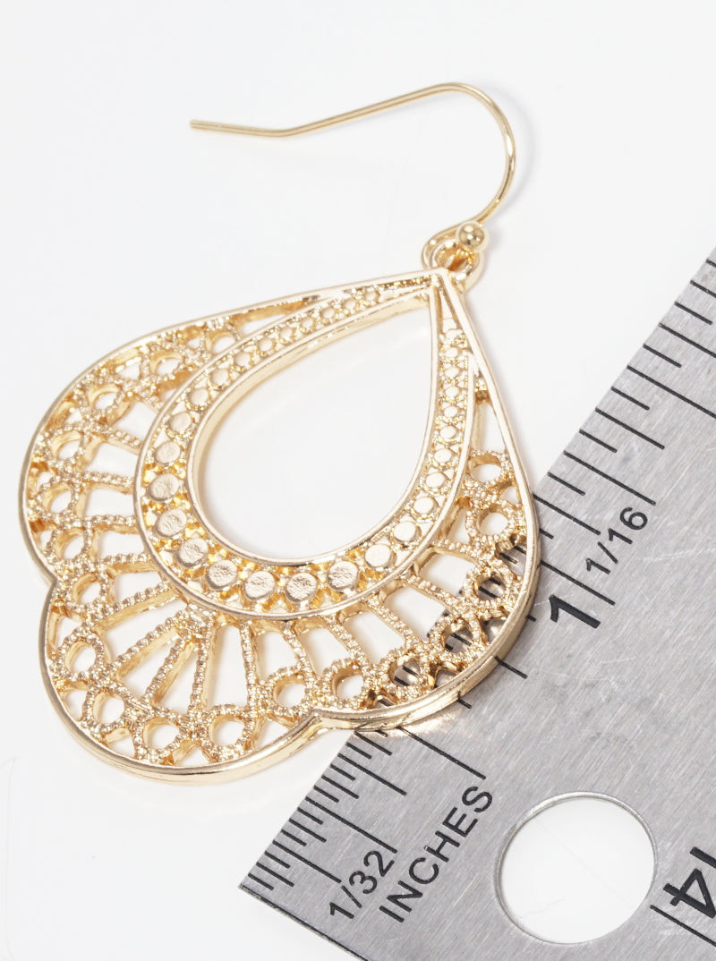 Metal Filigree Moroccan Shape Fish Hook Dangle Drop Earrings