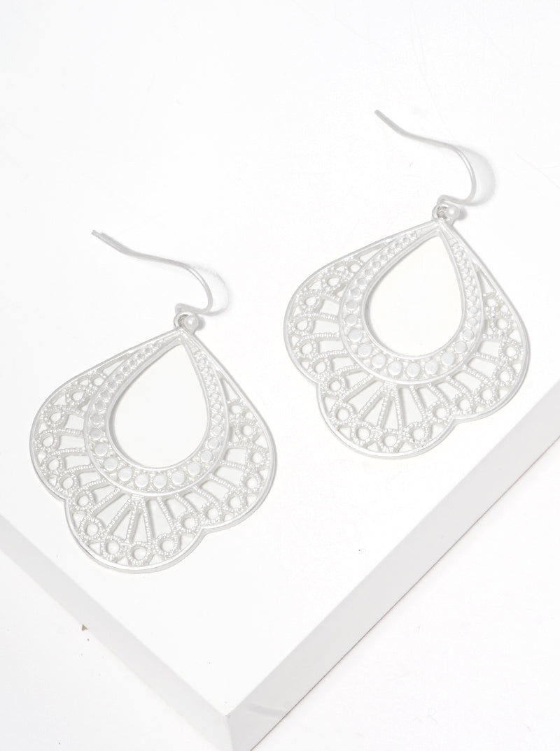 Metal Filigree Moroccan Shape Fish Hook Dangle Drop Earrings