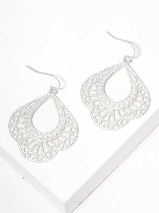 Metal Filigree Moroccan Shape Fish Hook Dangle Drop Earrings