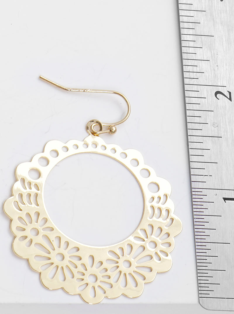 Metal Flower Floral Filigree Dangle Drop Earrings