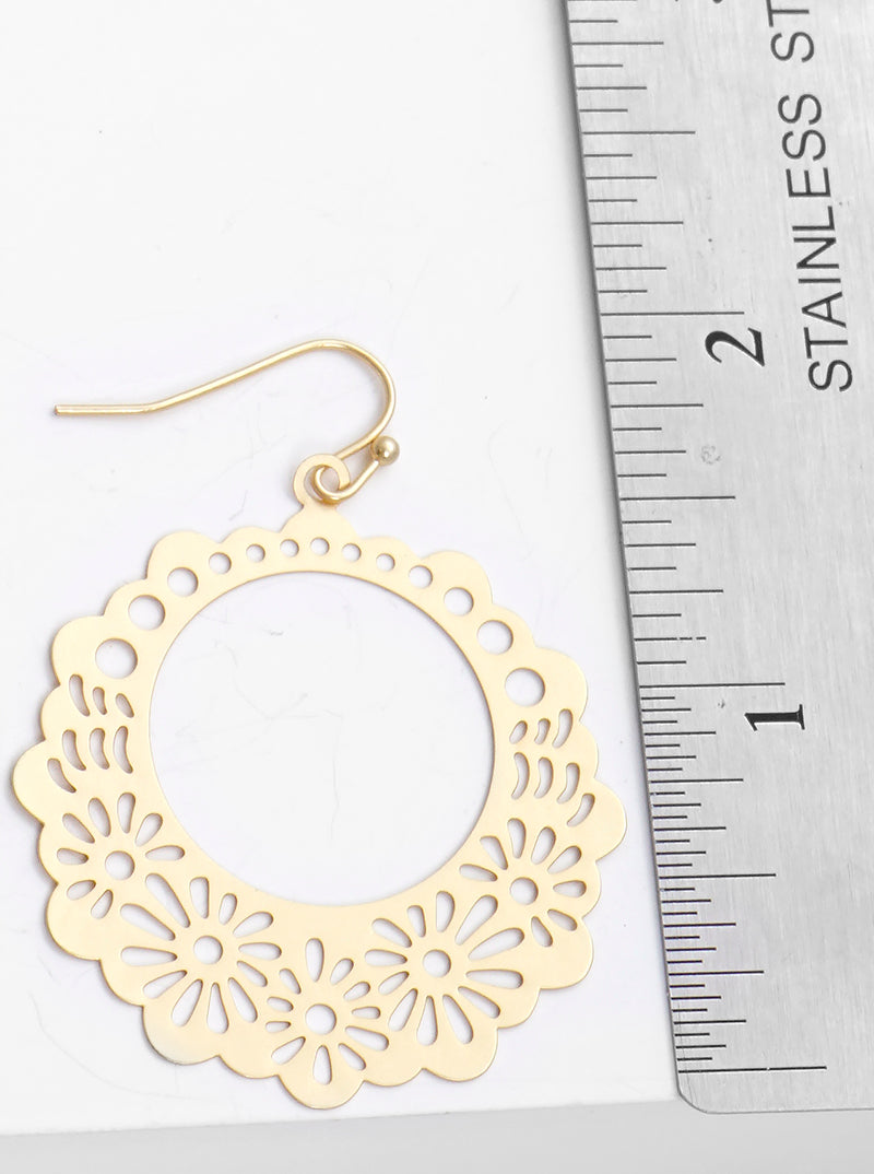 Metal Flower Floral Filigree Dangle Drop Earrings