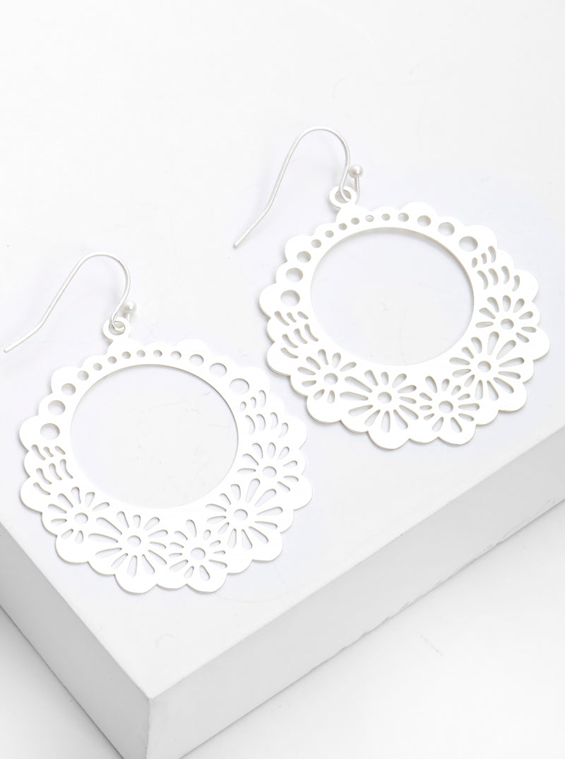 Metal Flower Floral Filigree Dangle Drop Earrings