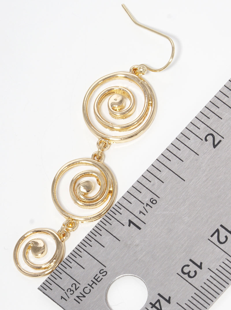 Metal Graduated Swirl Spiral Fish Hook Dangle Drop Earrings