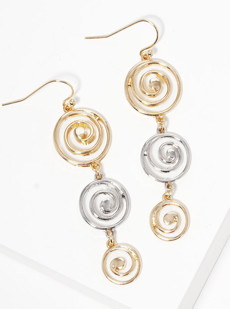 Metal Graduated Swirl Spiral Fish Hook Dangle Drop Earrings