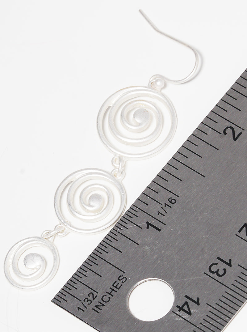 Metal Graduated Swirl Spiral Fish Hook Dangle Drop Earrings