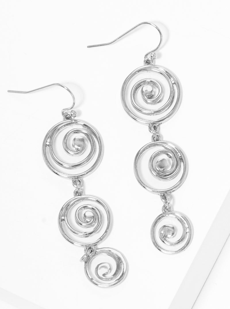 Metal Graduated Swirl Spiral Fish Hook Dangle Drop Earrings
