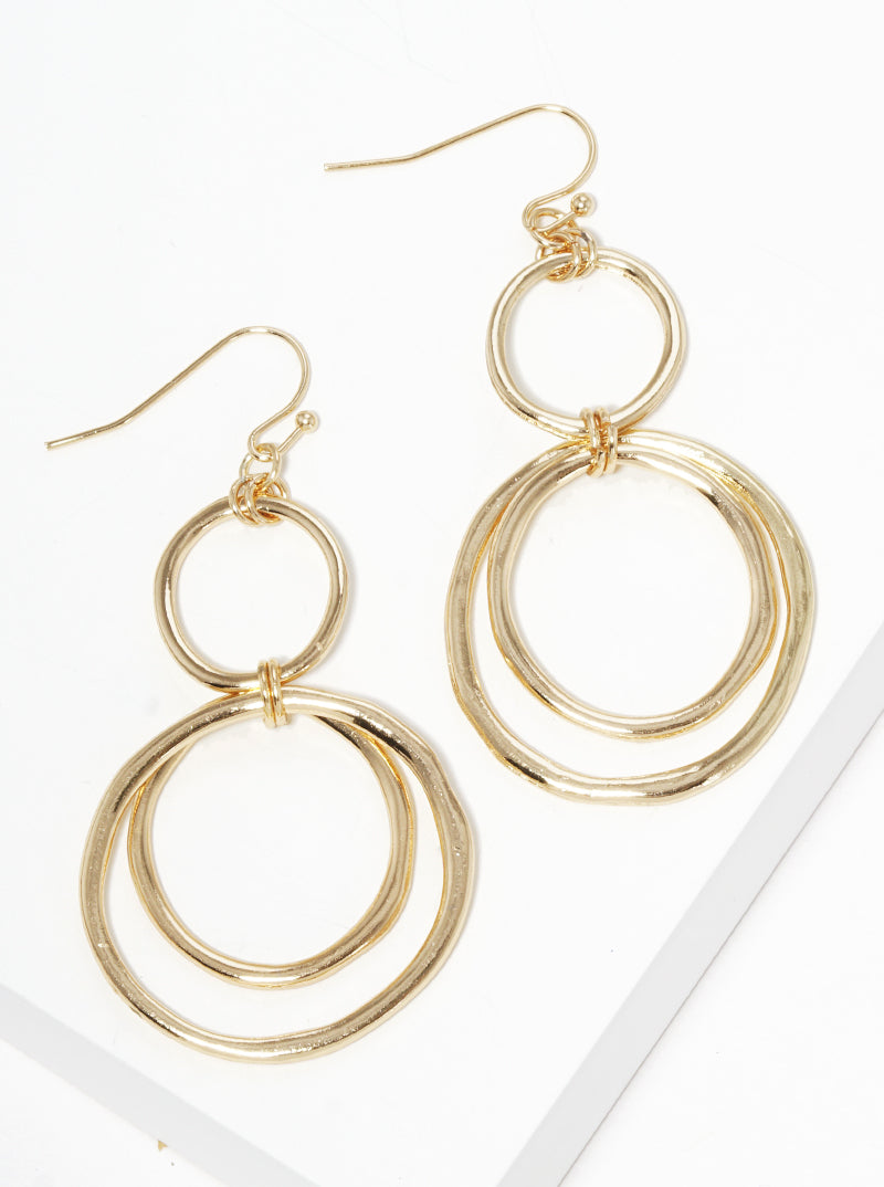 Metal Interlocking Circles Fishhook Dangle Drop Earrings