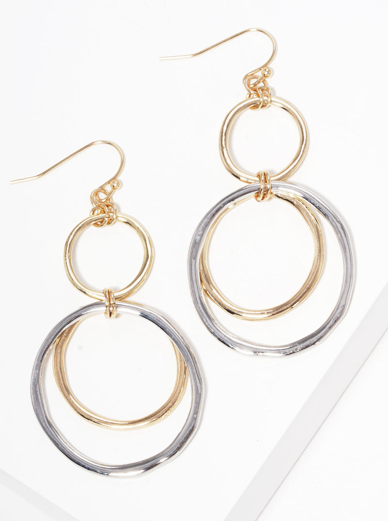 Metal Interlocking Circles Fishhook Dangle Drop Earrings