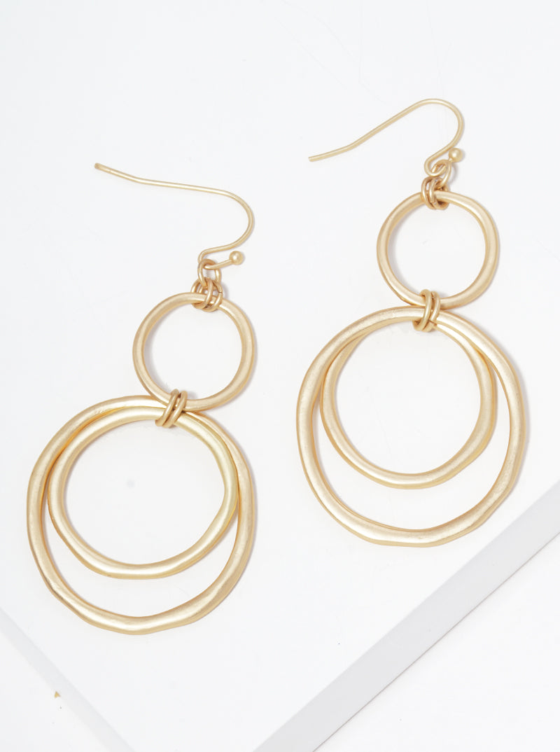 Metal Interlocking Circles Fishhook Dangle Drop Earrings