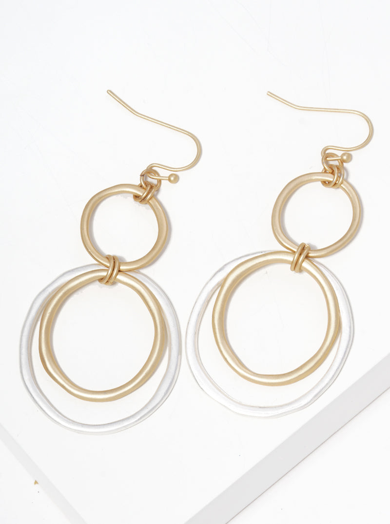 Metal Interlocking Circles Fishhook Dangle Drop Earrings