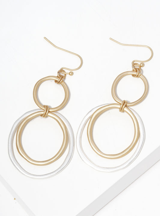 Metal Interlocking Circles Fishhook Dangle Drop Earrings